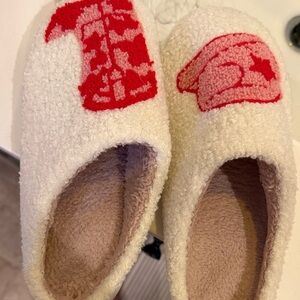 Cozy Cream Red Patterned Slippers